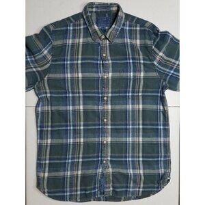 Lucky Brand Long Sleeve Pearl Snap Green Plaid Flannel Casual Shirt Men's Medium